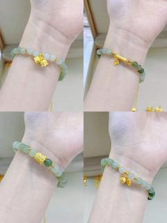 999足金佛头和田玉手串黄金节节高两世欢手链如来佛祖猫眼送女友