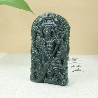 双面雕刻天然和田玉关公吊坠男士项链